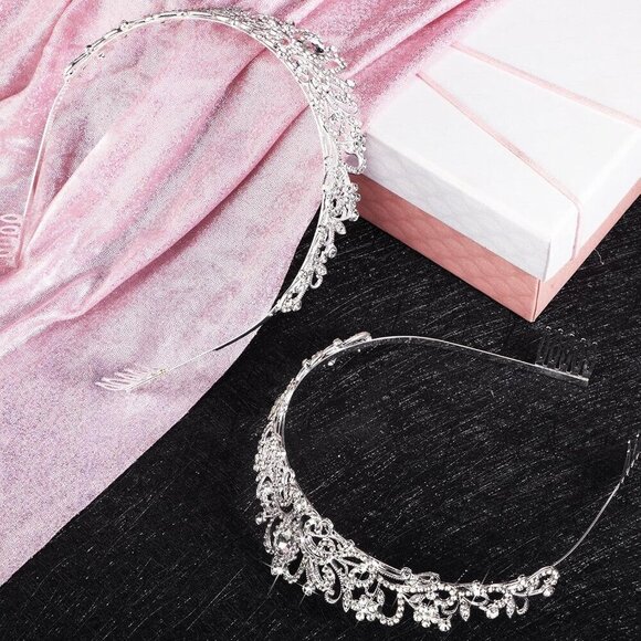 Silver Princess Tiaras 8pcs Alloy Crystal Crowns for Women Girls Wedding Party main image 6